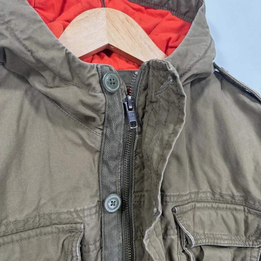 Gap Kids Field Jacket Kids XL 12 Brown Hooded Quilted Utility Military Coat